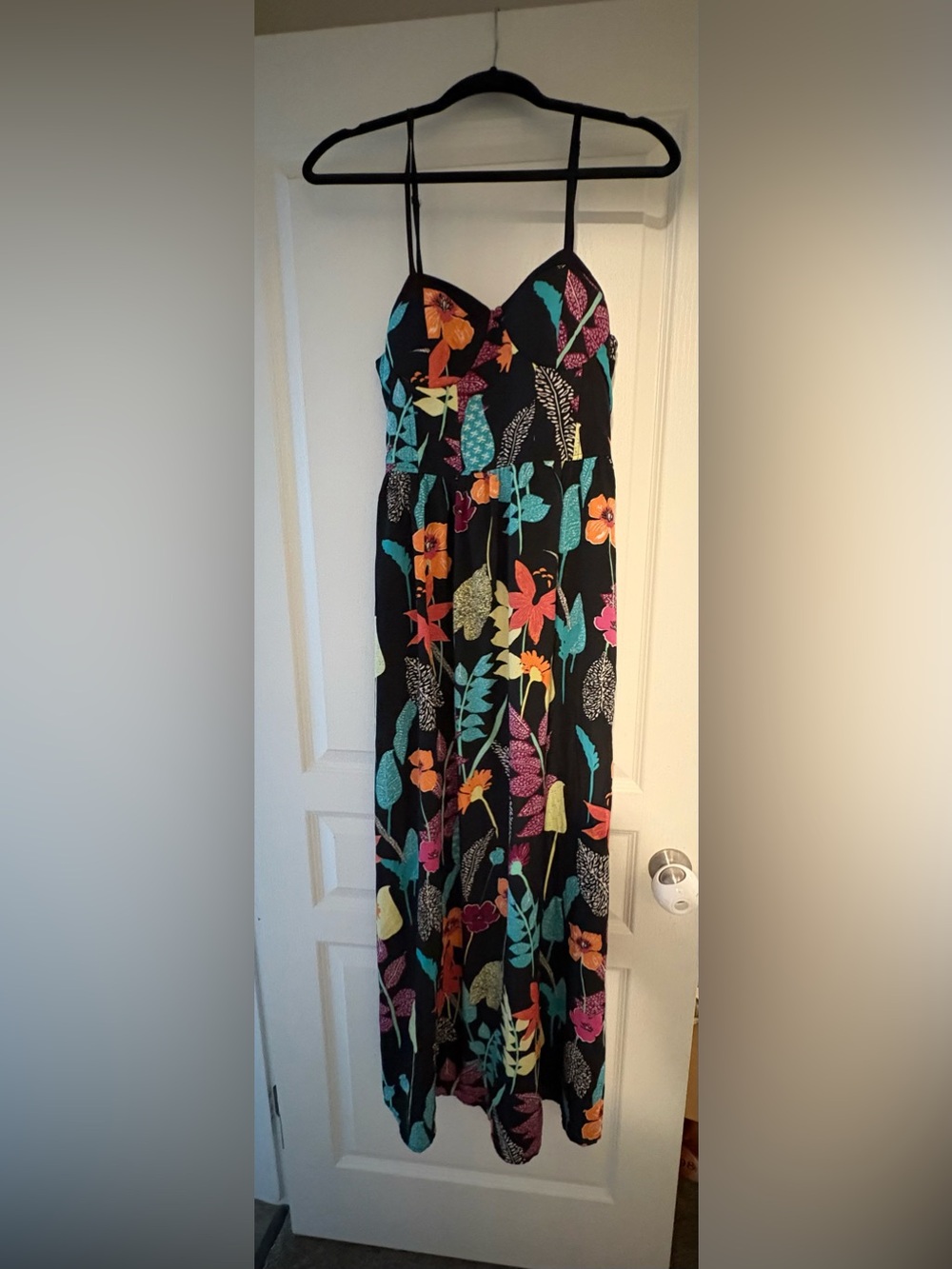 Black Floral Maxi Skirt with Multicolor Botanical Print